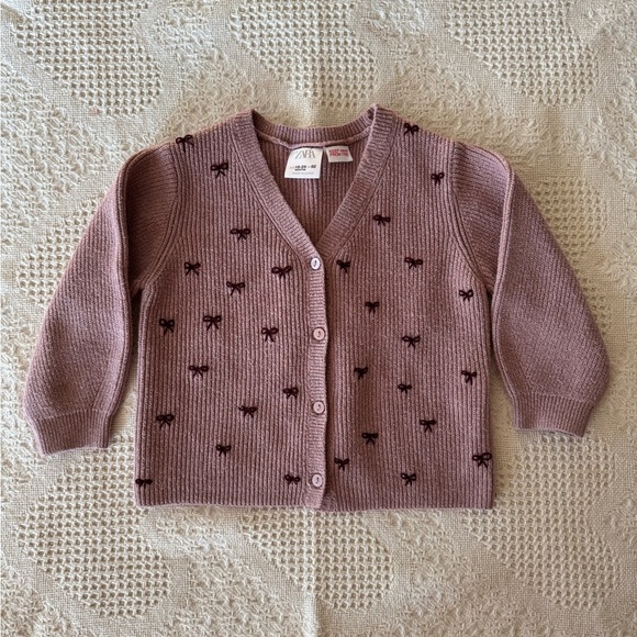 Zara Other - Zara Hand Embroidered Bow Cardigan 18-24 mths Cotton Blend